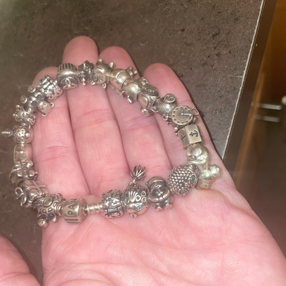 Silver fully loaded Pandora charm bracelet size 7.75 inches - Picture 3 of 11
